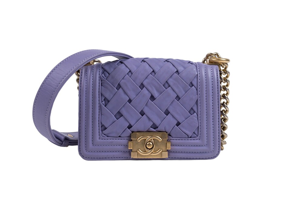 Chanel Purple Boy Shoulder Bag Woven Lambskin Gold Hardware Mini